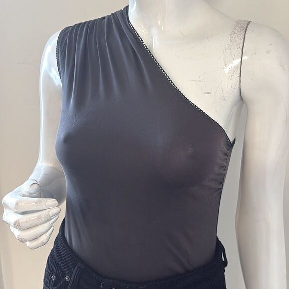 NWOT Miaou Jade Grey Black Jersey One-Shoulder Bodysuit Revolve FWRD Shopbop - Picture 2 of 6